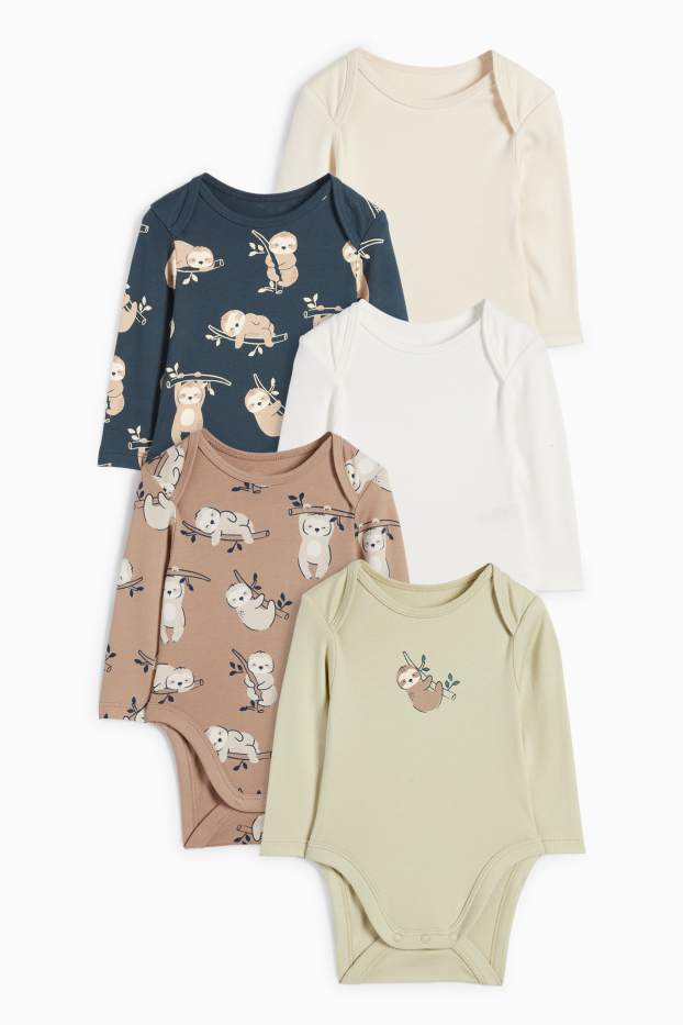Baby Boys - Multipack of 5 - sloth - baby bodysuit - beige