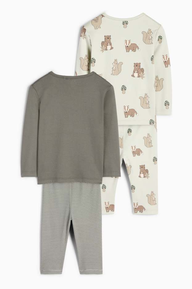 Baby Jungen - Multipack 2er - Waldtiere - Baby-Pyjama - 4 teilig - grün
