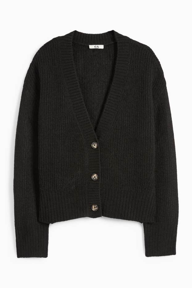 Femmes - Gilet de maille - côtelé - noir