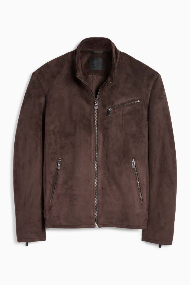 Herren - Bikerjacke - Velourslederimitat - dunkelbraun