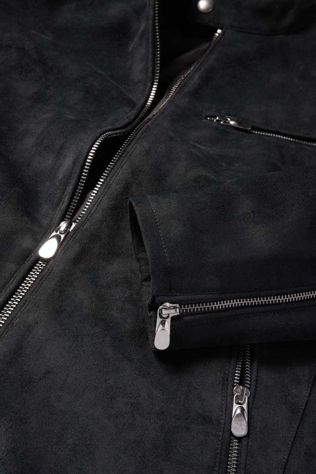 Uomo - Giacca stile motociclista - similpelle scamosciata - nero