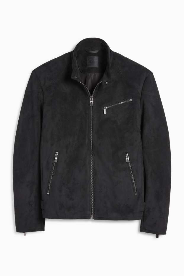 Uomo - Giacca stile motociclista - similpelle scamosciata - nero
