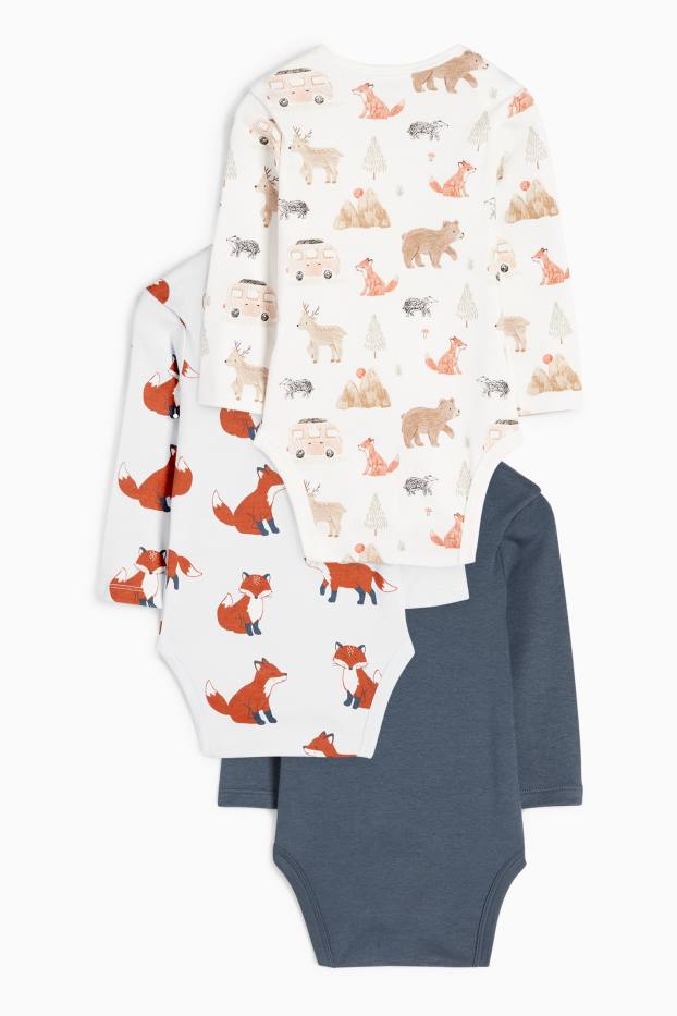 Bebés niños - Pack de 3 - zorritos - bodies para bebé - azul claro