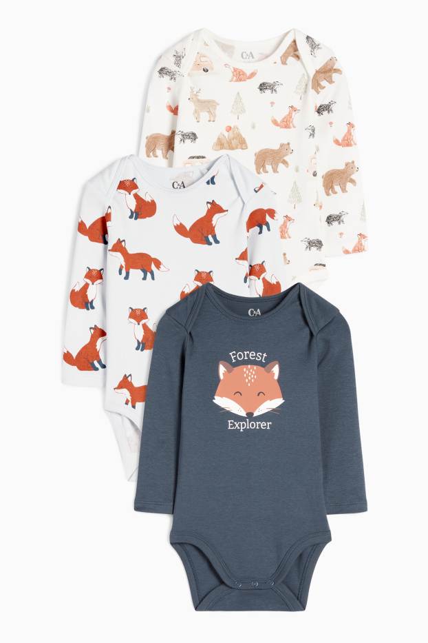 Bebés niños - Pack de 3 - zorritos - bodies para bebé - azul claro