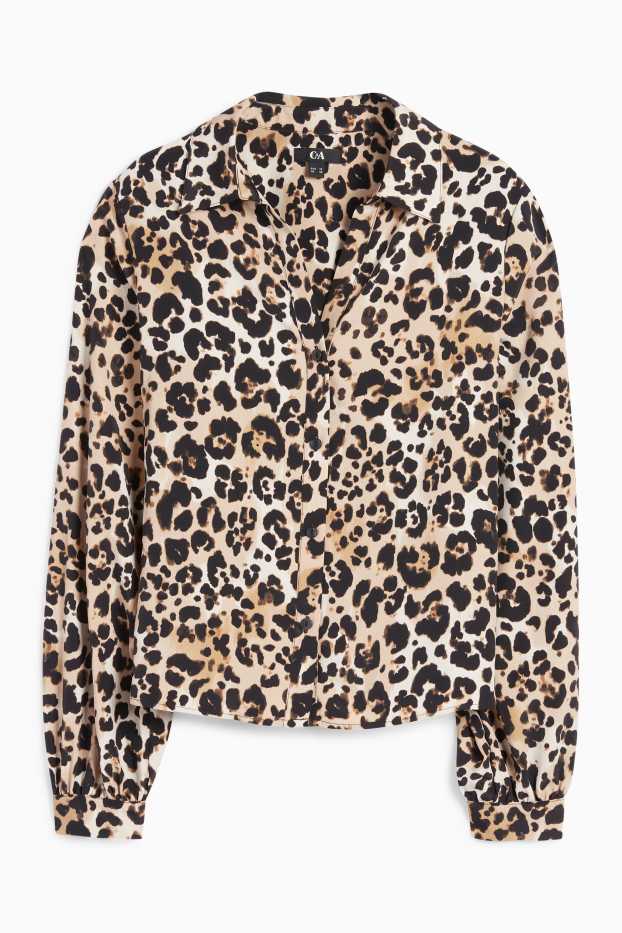 Donna - Blusa - stampa leopardata - nero / beige