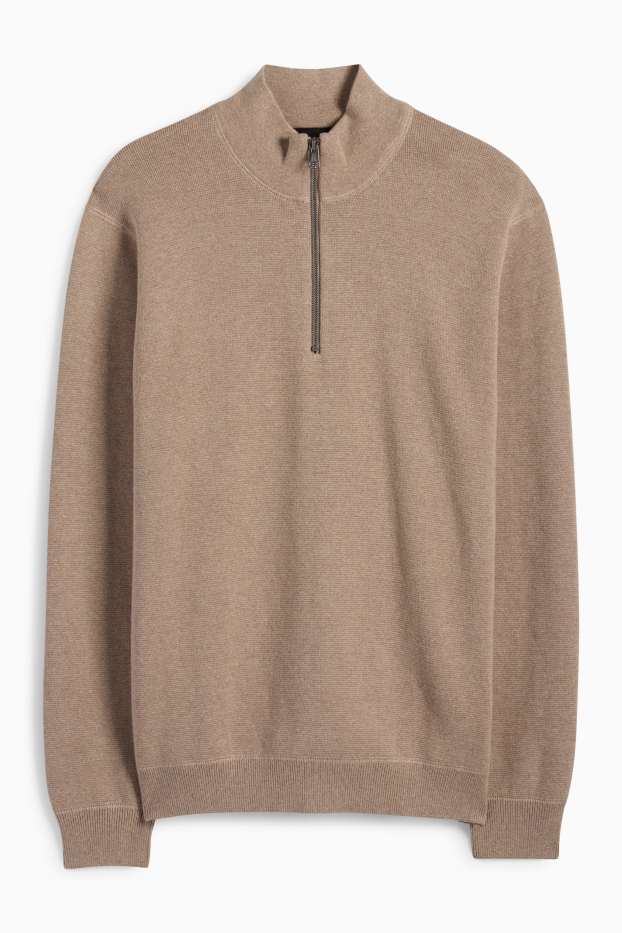 Hommes - Pull - finition texturée - beige chiné