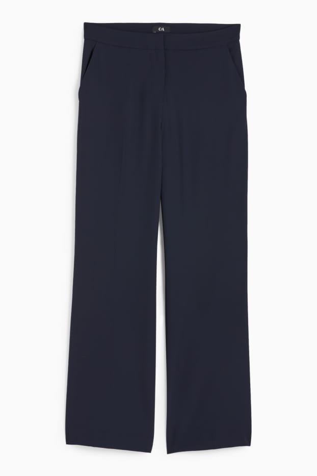 Donna - Pantaloni di stoffa - vita media - gamba ampia - blu scuro