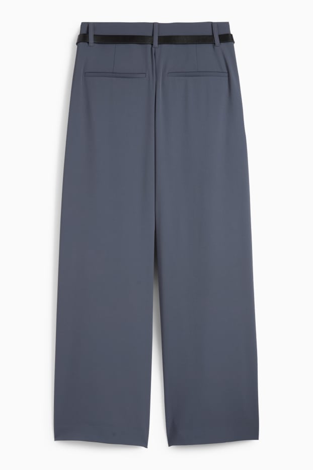 Dona - Pantalons de tela amb cinturó - high waist - wide leg - blau fosc