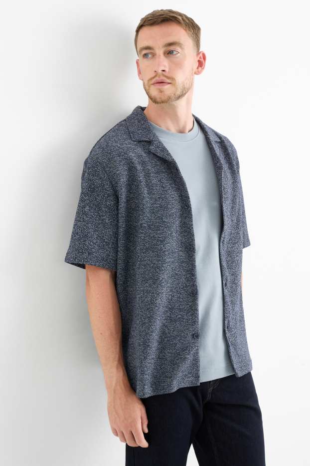 Herren - Strick-Hemd - Regular Fit - Reverskragen - dunkelblau