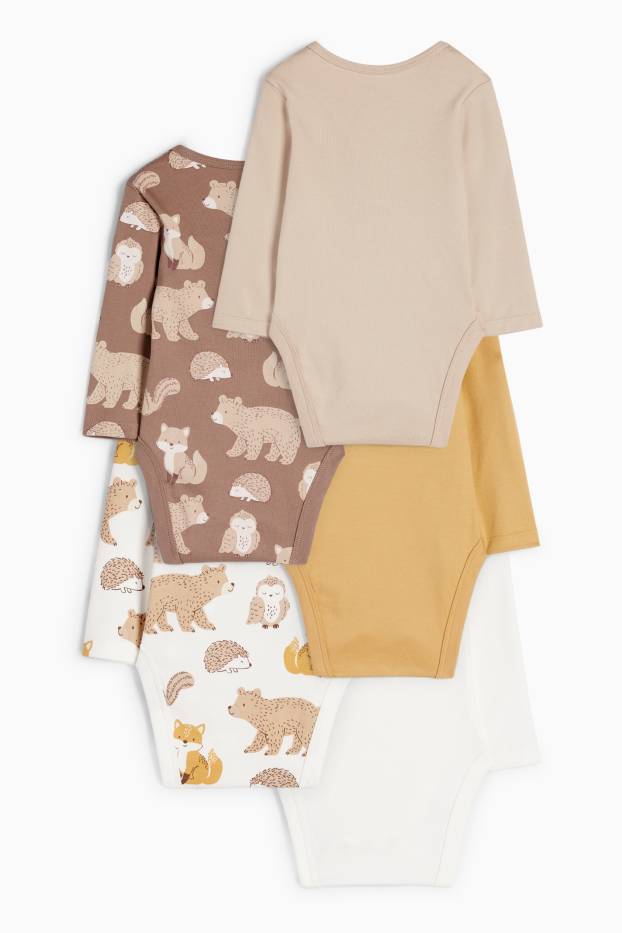Unisexe - Lot de 5 - animaux sauvages - bodys bébé - beige