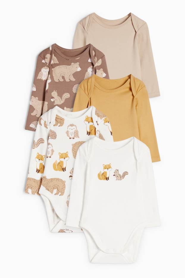 Unisexe - Lot de 5 - animaux sauvages - bodys bébé - beige