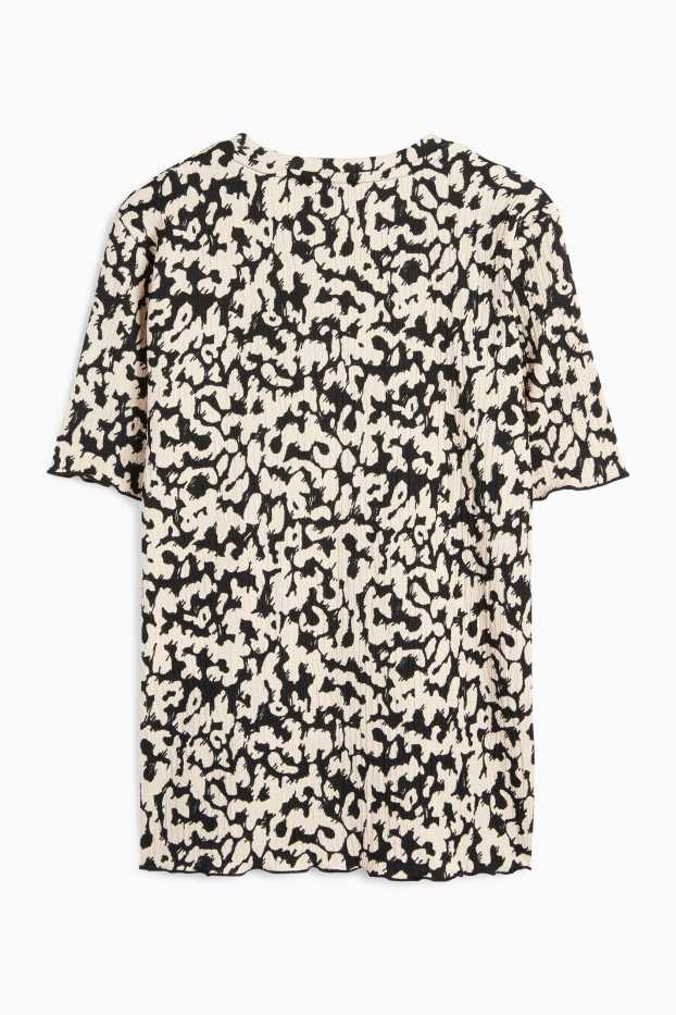 Damen - T-Shirt - Regular Fit - Leo-Print - schwarz / beige