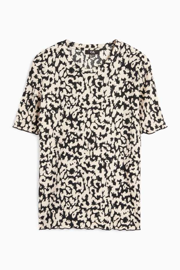 Damen - T-Shirt - Regular Fit - Leo-Print - schwarz / beige