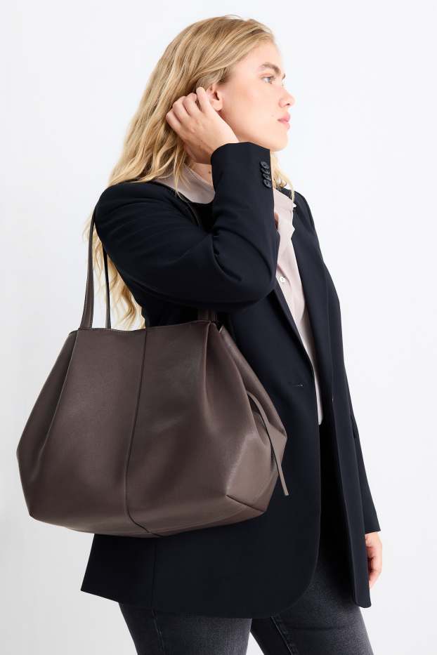 Dames - Grote shopper - imitatieleer - donkerbruin
