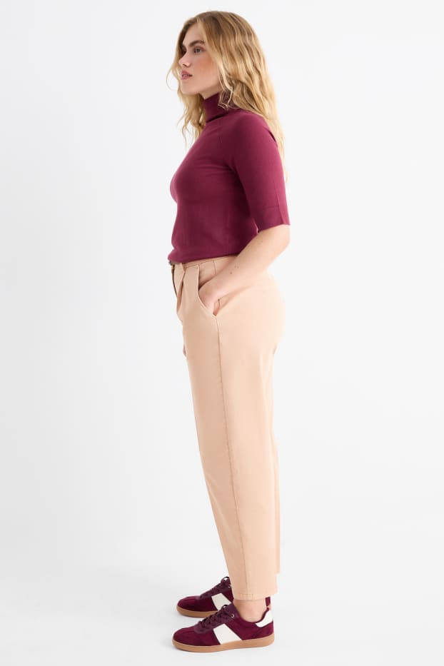 Dames - Pantalon met riem - high waist - barrel leg - beige