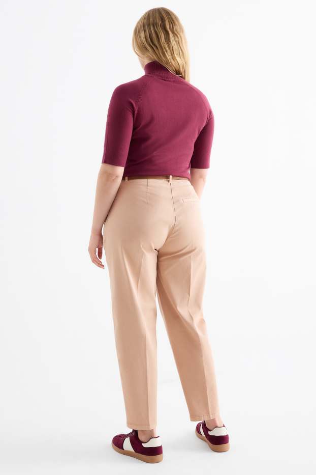 Dames - Pantalon met riem - high waist - barrel leg - beige