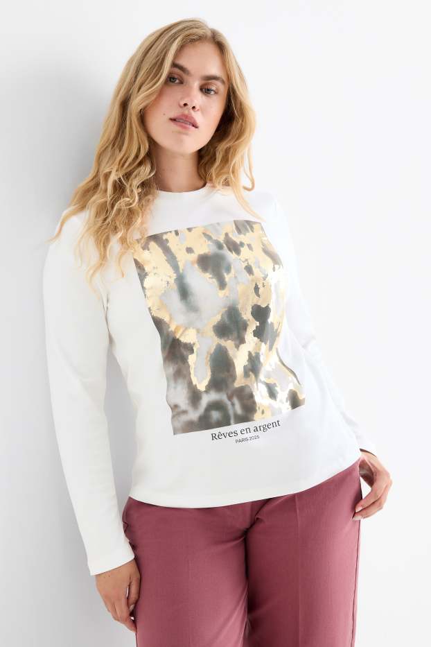 Damen - Langarmshirt - Glanz-Effekt - weiss