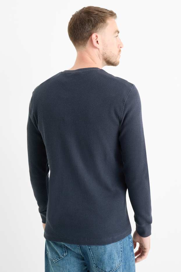 Herren - Langarmshirt - strukturiert - dunkelblau