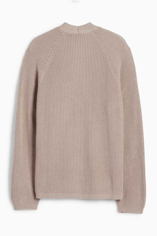 Damen - Strickjacke - gerippt - taupe