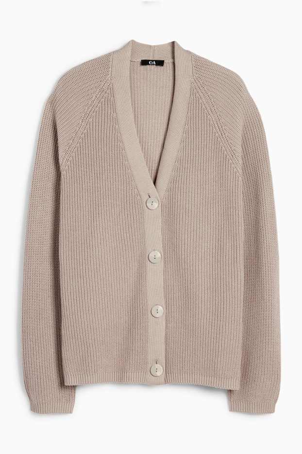 Damen - Strickjacke - gerippt - taupe