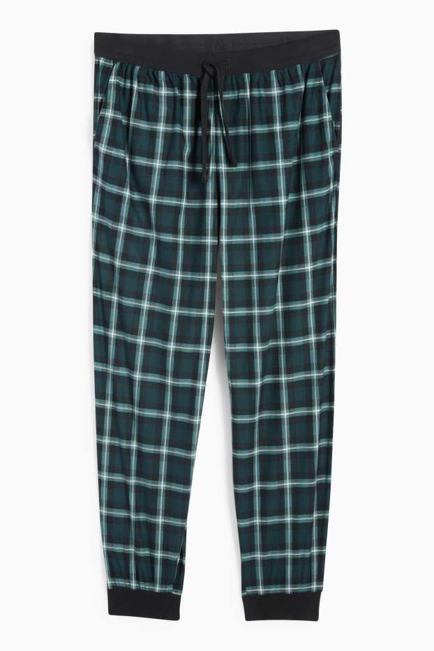 Herren - Pyjamahose - kariert - dunkelgrün
