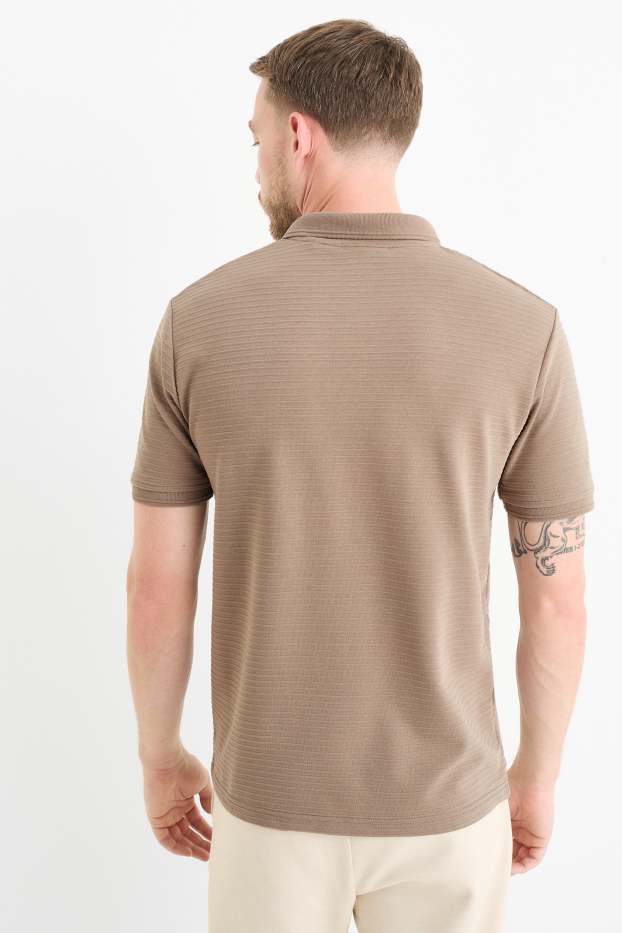 Hommes - Polo - regular fit - finition côtelée - taupe
