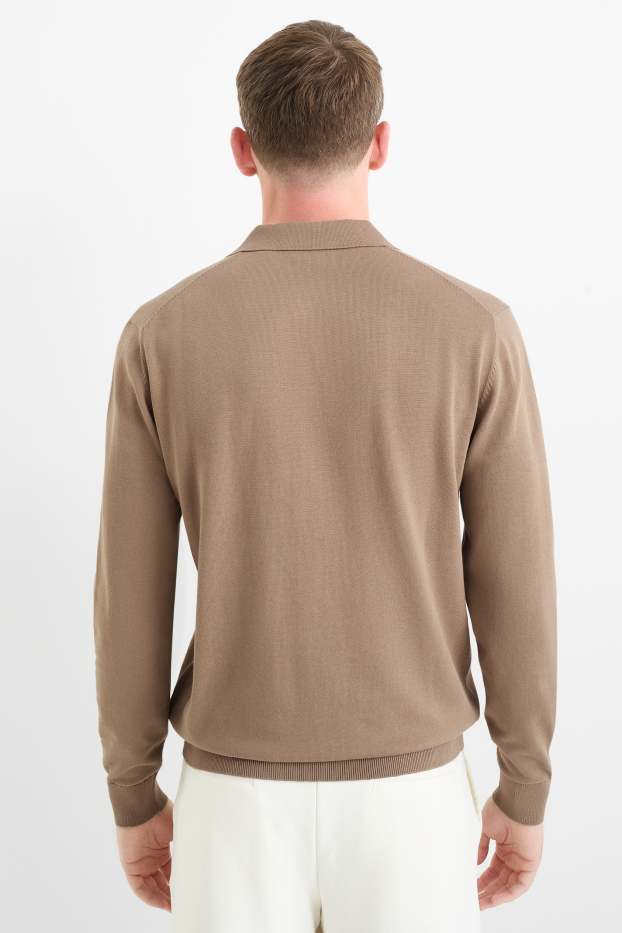 Herren - Langarm-Poloshirt - gestrickt - taupe