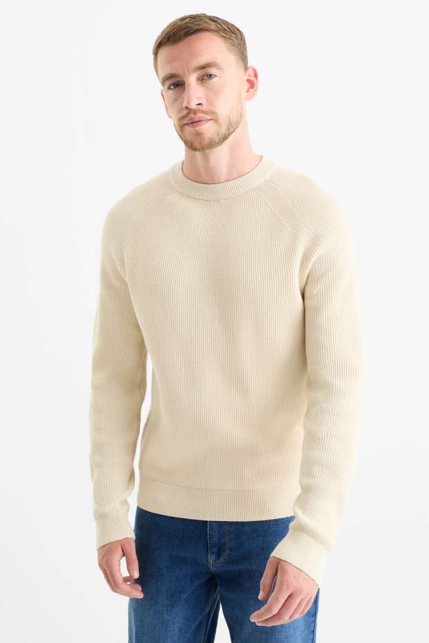 Herren - Pullover - gerippt - hellbeige