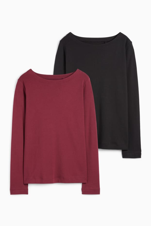 Mujer - Pack de 2 - camisetas de manga larga - burdeos / negro