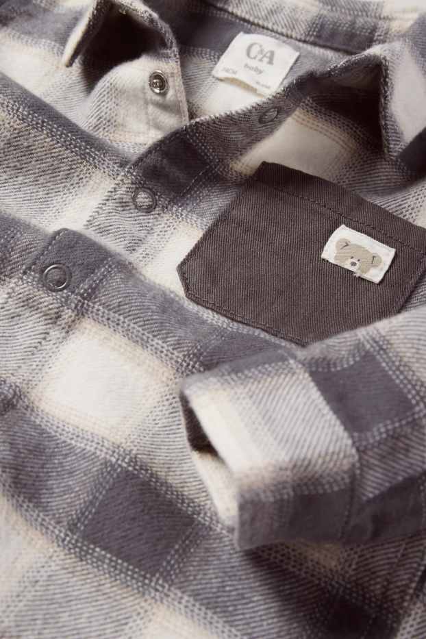 Baby Buben - Bärchen - Baby-Flanellhemd - kariert - grau