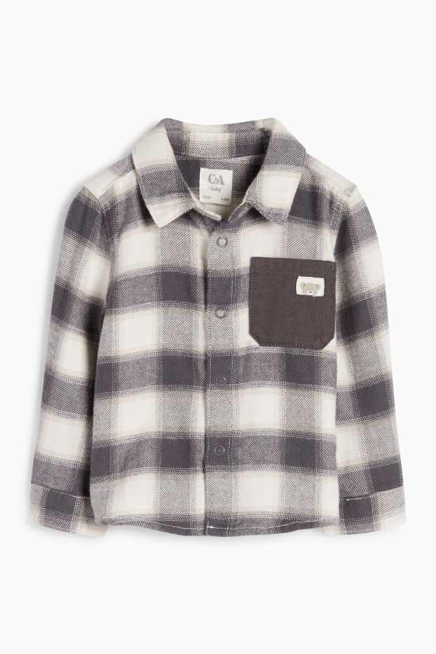 Baby Buben - Bärchen - Baby-Flanellhemd - kariert - grau