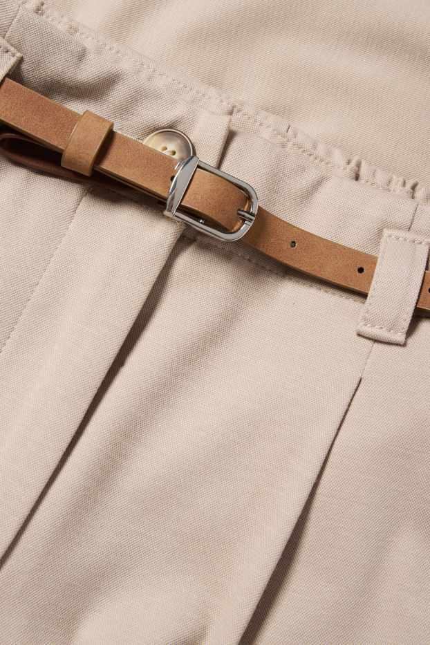 Women - Cloth trousers with belt - high waist - wide leg - beige