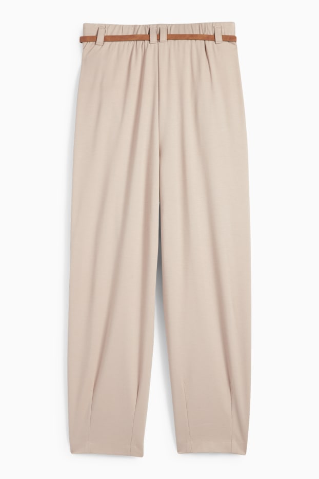 Women - Cloth trousers with belt - high waist - wide leg - beige