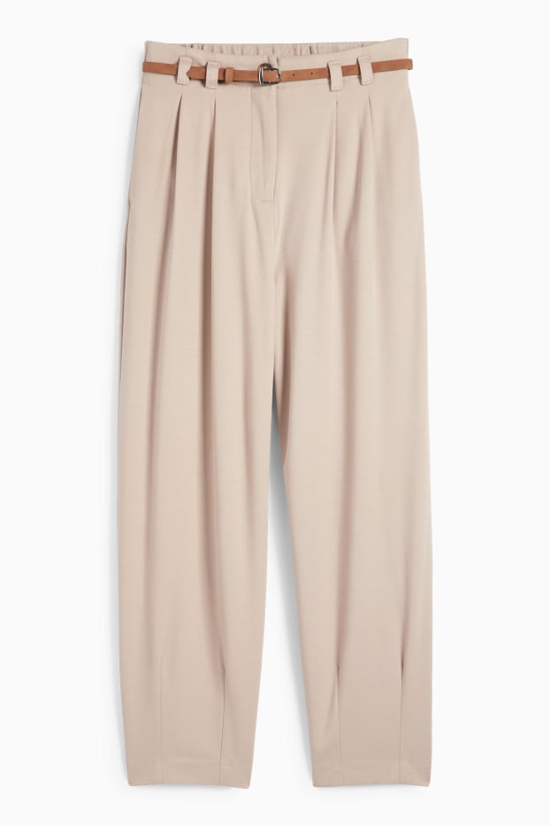 Women - Cloth trousers with belt - high waist - wide leg - beige