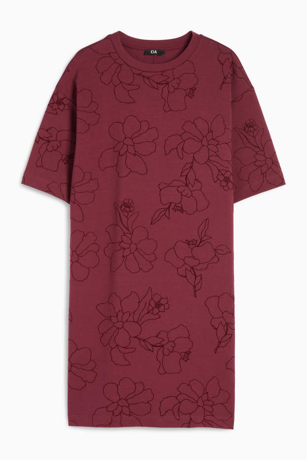 Kobiety - Sukienka T-shirtowa - w prążki - bordowy
