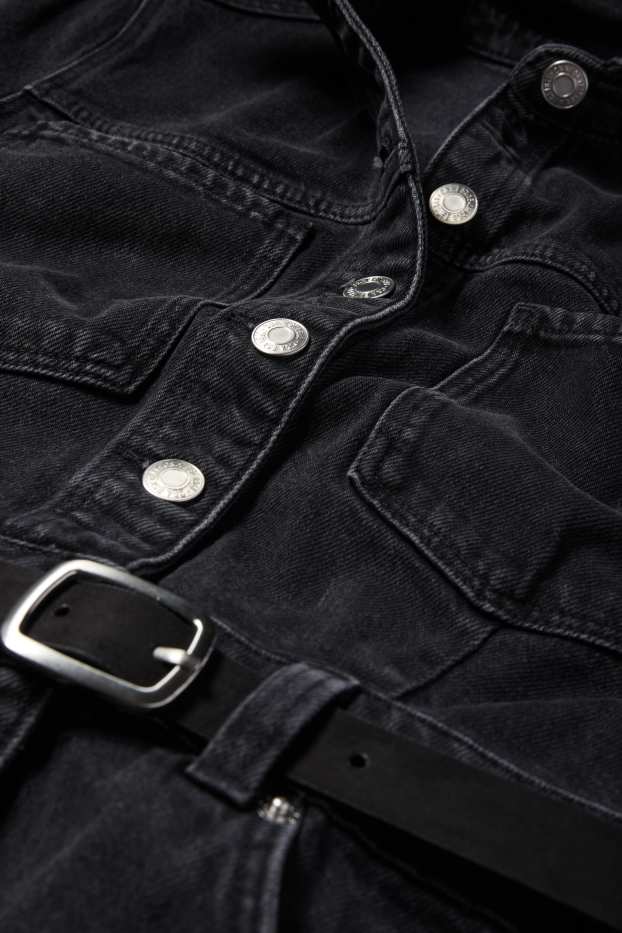 Dames - Denim blousejurk met ceintuur - jeansdonkergrijs