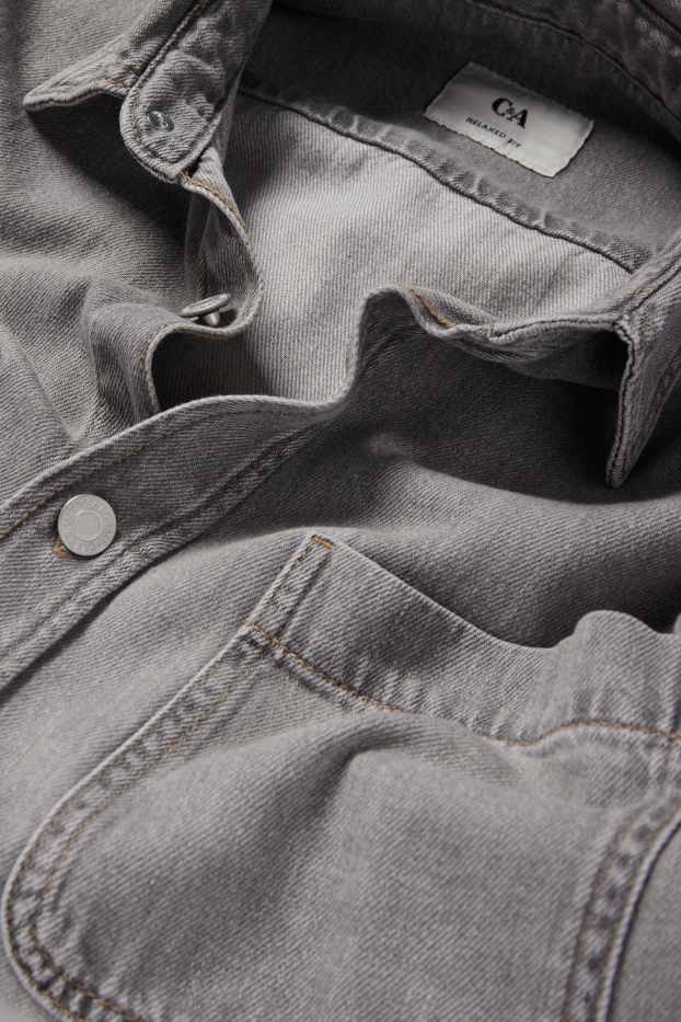 Uomo - Camicia di jeans - relaxed fit - collo all'italiana - jeans grigio chiaro