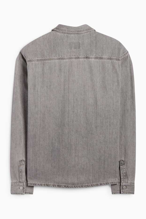 Uomo - Camicia di jeans - relaxed fit - collo all'italiana - jeans grigio chiaro