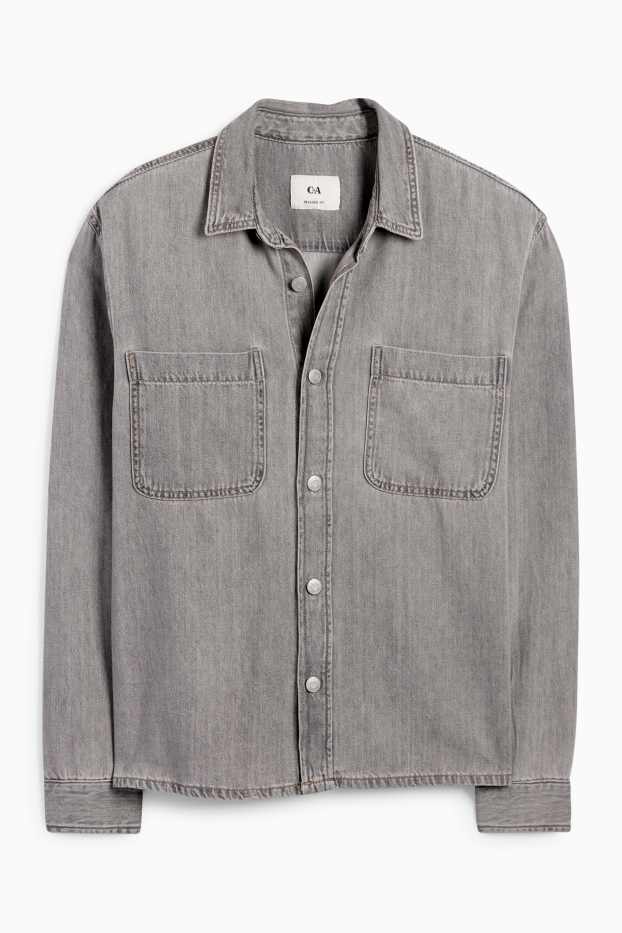 Uomo - Camicia di jeans - relaxed fit - collo all'italiana - jeans grigio chiaro