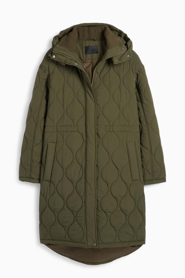 Dames - Gewatteerde mantel met capuchon - groen