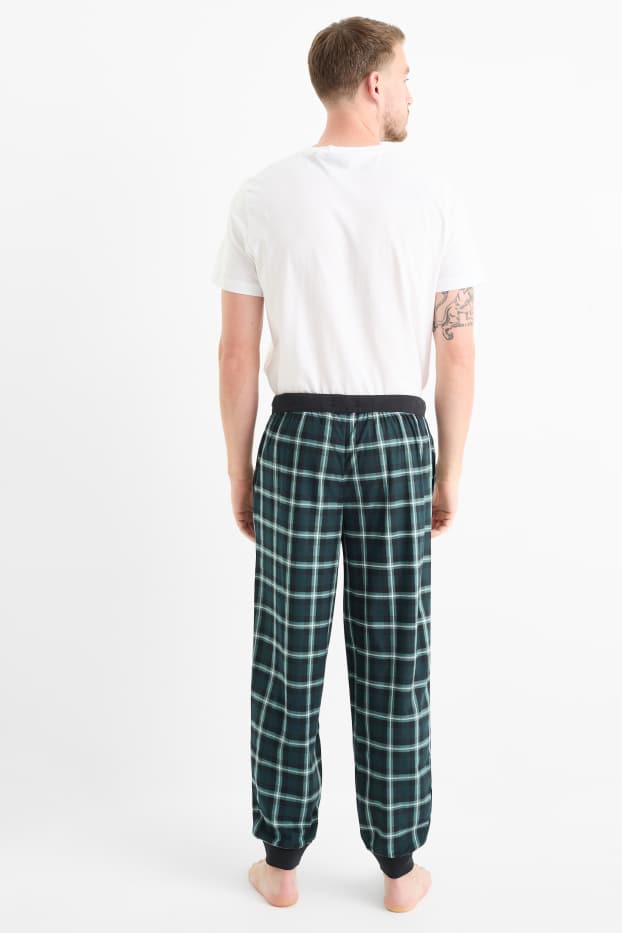 Herren - Pyjamahose - kariert - dunkelgrün