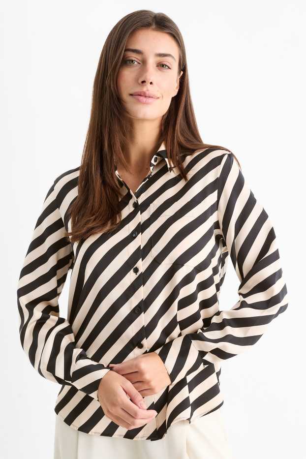 Donna - Blusa - a righe - nero / beige