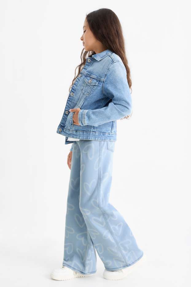 Copii - Fete - Wide leg jeans - cu model - albastru deschis