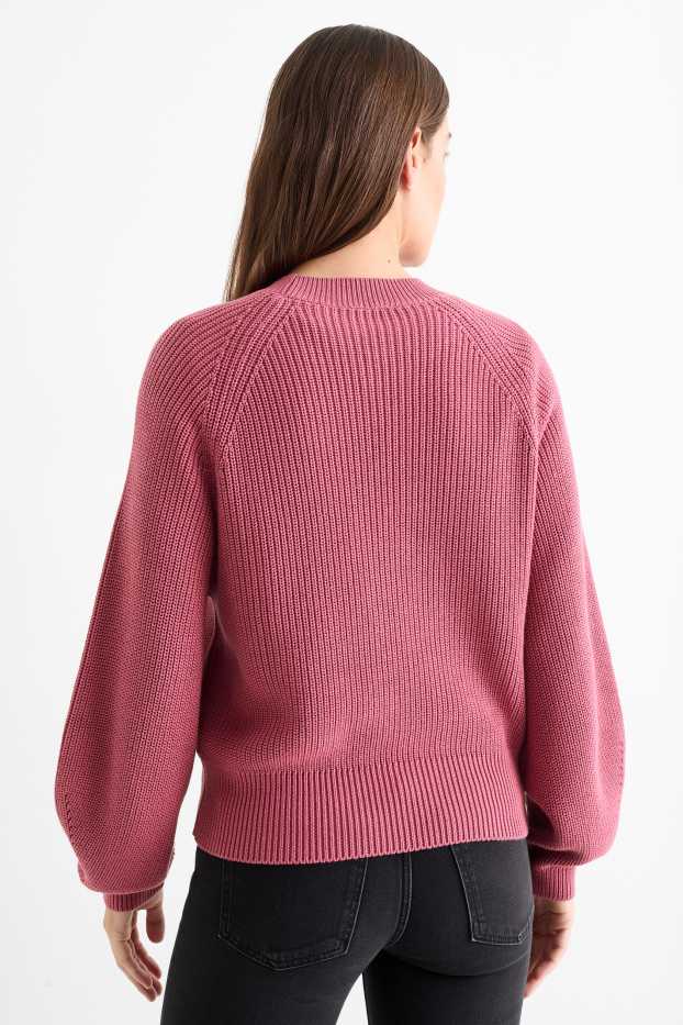 Women - Jumper - ribbed - dark rose