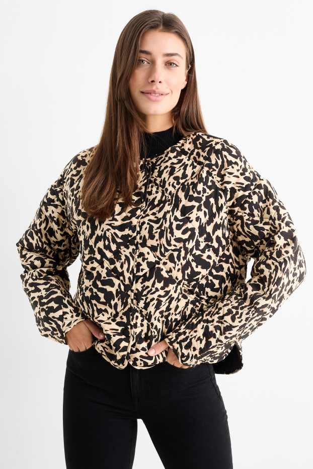 Damen - Steppjacke - Leo-Print - schwarz / beige