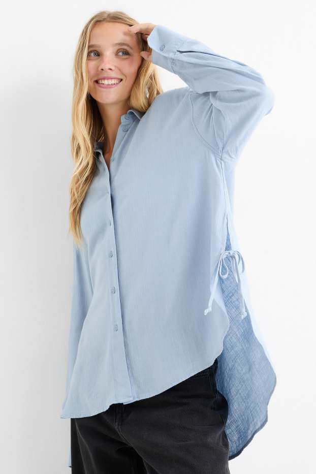 Damen - Bluse mit Leinen-Anteil - hellblau