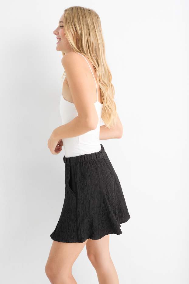 Femmes - Short - high waist - texturé - noir