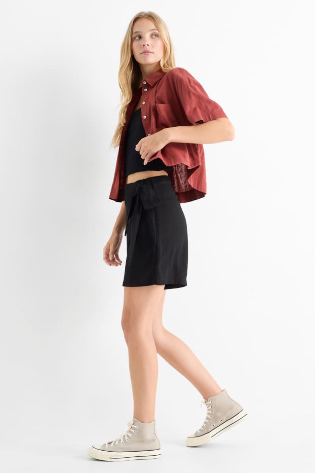 Damen - Skort mit Leinen-Anteil - schwarz