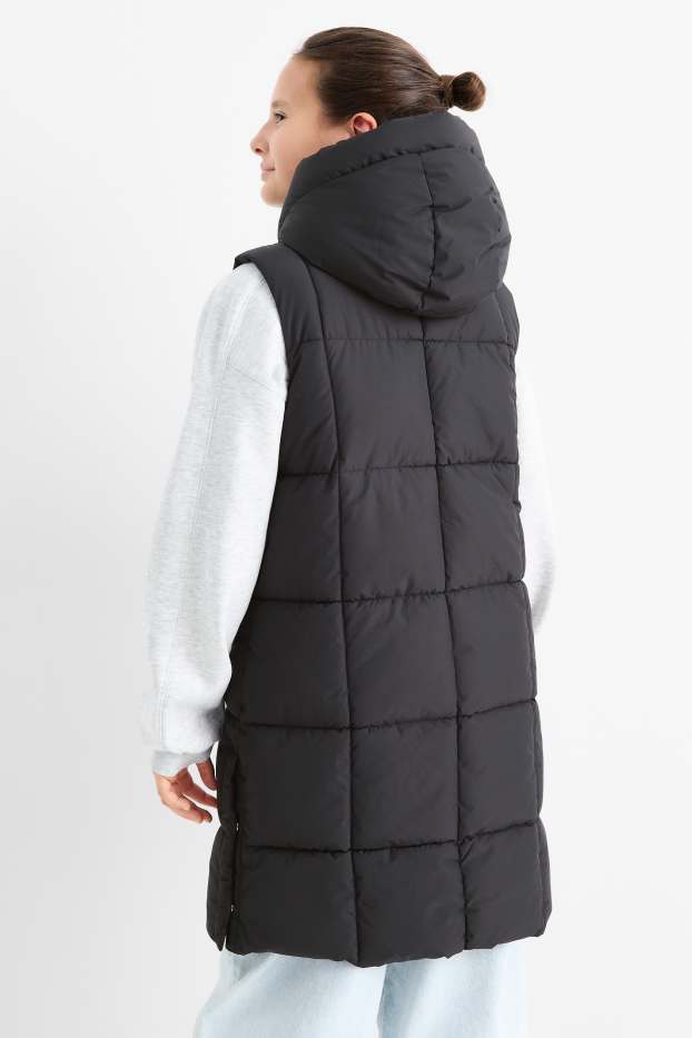 Niñas - Chaleco acolchado largo con capucha - hidrófugo - negro