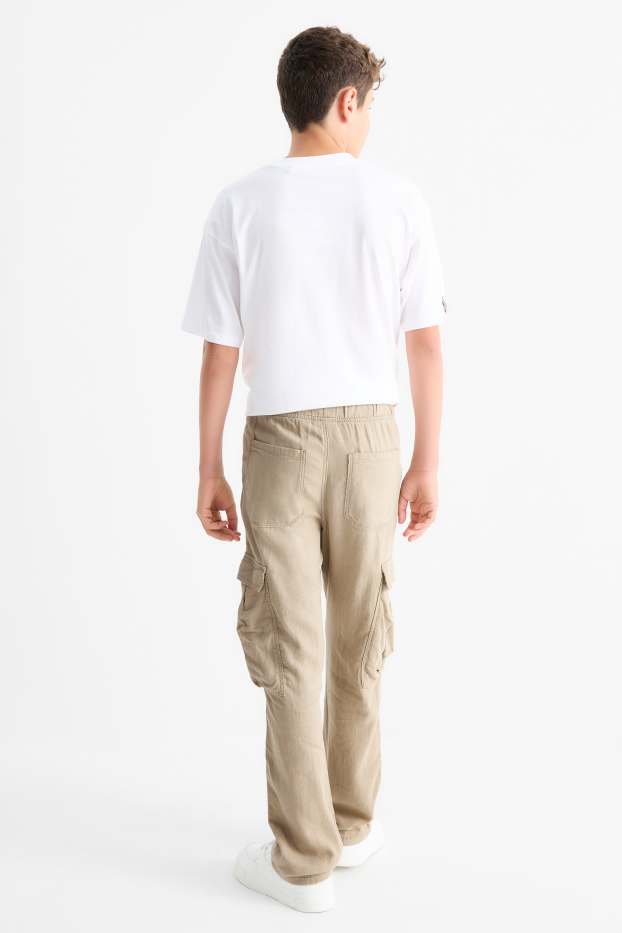 Kinder Jungen - Cargohose - Leinen-Mix - hellbeige